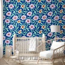 Pink and Peach Flowers on Blue