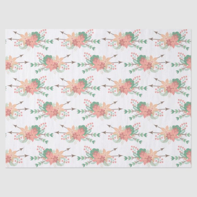 Pink and Peach Flowers with Arrows on White Tissue Paper (Front)