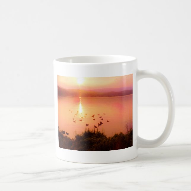Pink and peach lake sunset coffee mug (Right)