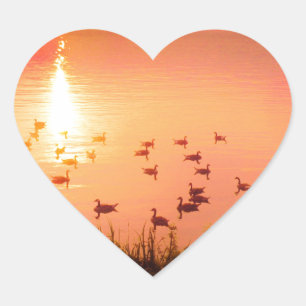 Pink and peach lake sunset heart sticker
