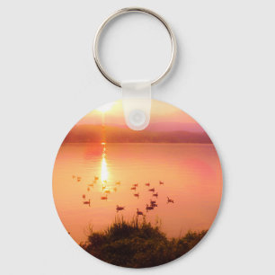Pink and peach lake sunset keychain