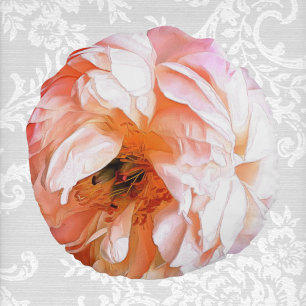 Pink and Peach Peony Up Close and Personal Round Pillow