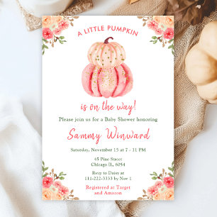 Pink and Peach Pumpkins Baby Shower Invitation
