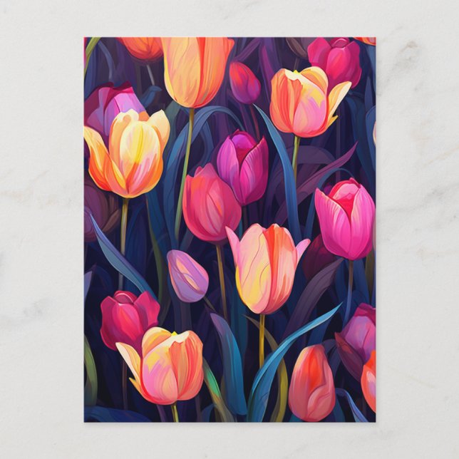 Pink and Peach Tulips Floral Pattern Holiday Postcard (Front)