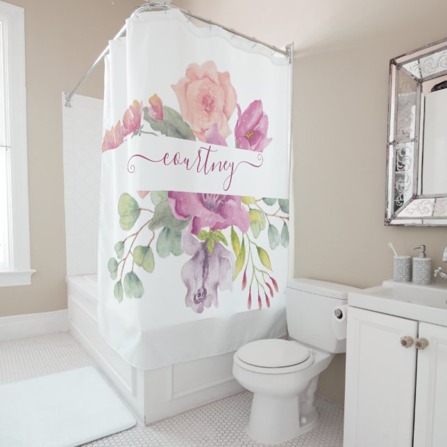 Pink and peach watercolor floral personalized  (In Situ)