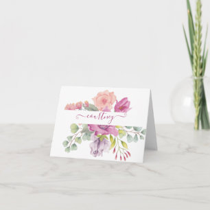 Pink and peach watercolor floral personalized  note card