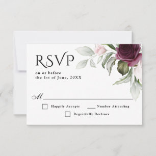 Pink and Plum Floral Charm Wedding RSVP Card