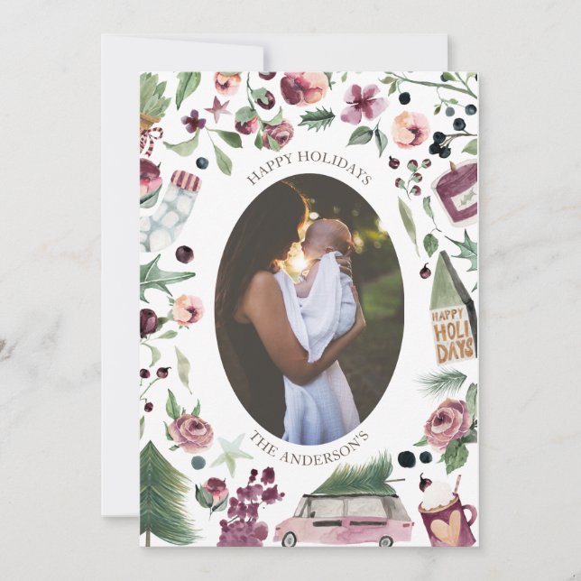 pink and plum modern holiday photo card (Front)