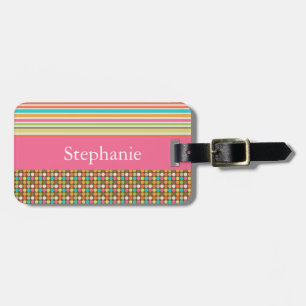 Pink and Polka Dot Customizable Luggage Tag