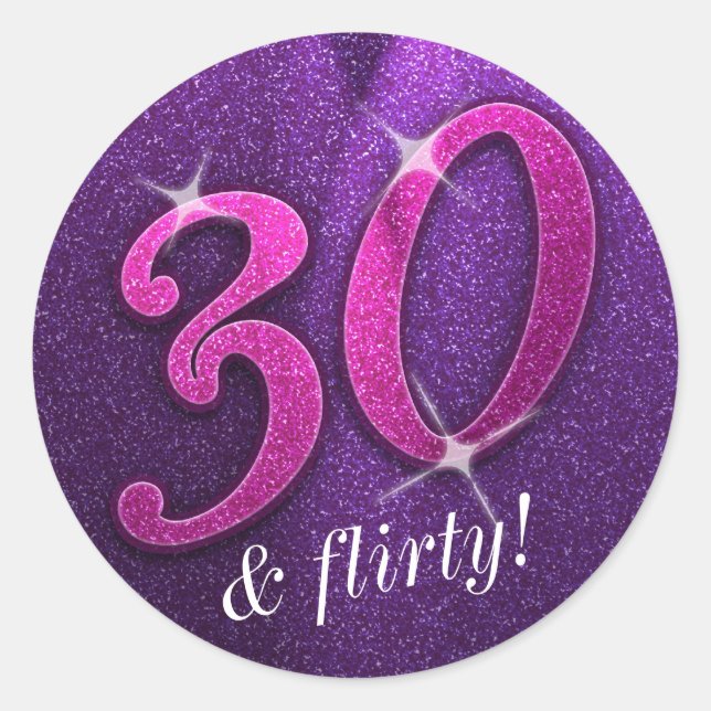 Pink and Purple 30 and Flirty Birthday Stickers (Front)