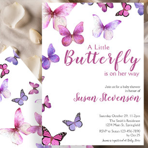 Pink and Purple A Little Butterfly Baby Shower Invitation