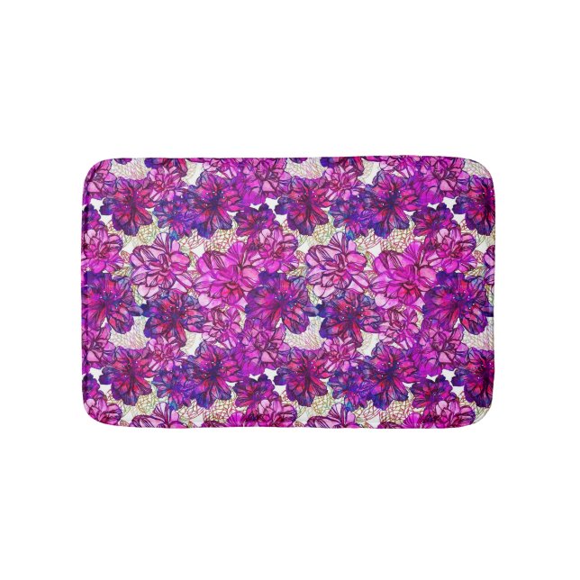 Pink And Purple Abstract Flowers Pattern Bath Mat (Front)