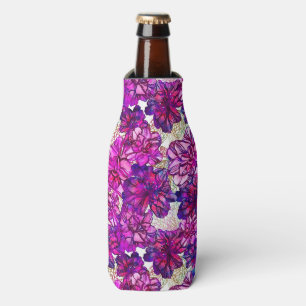 Pink And Purple Abstract Flowers Pattern Bottle Cooler