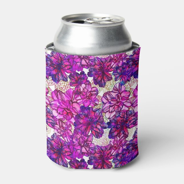 Pink And Purple Abstract Flowers Pattern Can Cooler (Can Front)