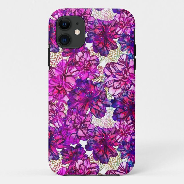 Pink And Purple Abstract Flowers Pattern Case-Mate iPhone Case (Back)