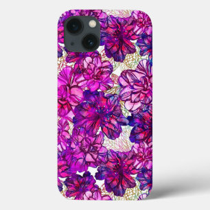 Pink And Purple Abstract Flowers Pattern iPhone 13 Case