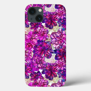 Pink And Purple Abstract Flowers Pattern iPhone 13 Case