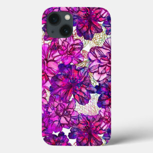 Pink And Purple Abstract Flowers Pattern iPhone 13 Case