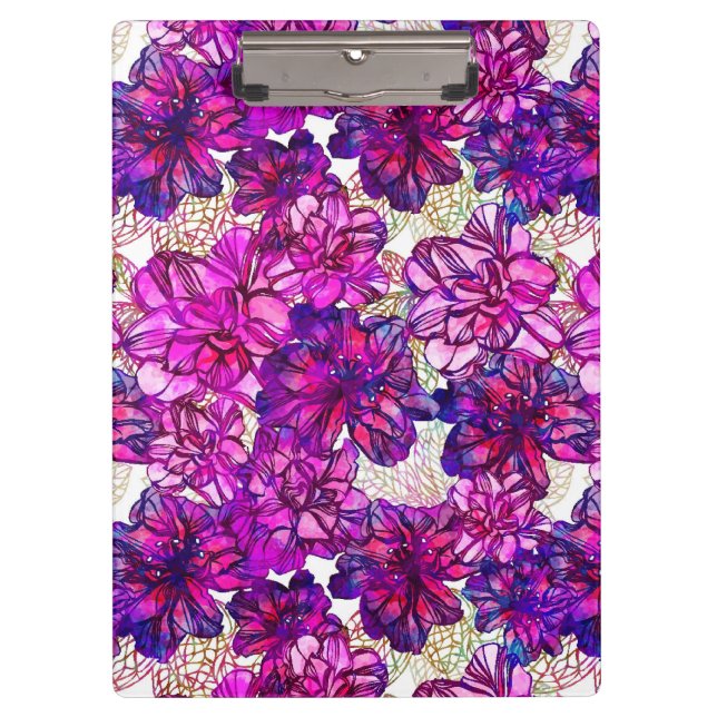 Pink And Purple Abstract Flowers Pattern Clipboard (Front)
