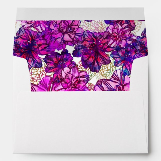 Pink And Purple Abstract Flowers Pattern Envelope (Back (Bottom))