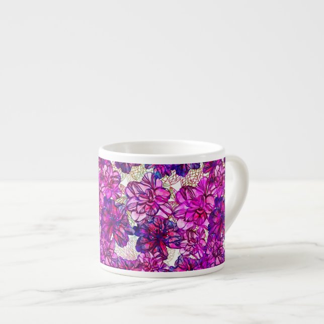 Pink And Purple Abstract Flowers Pattern Espresso Cup (Front Right)