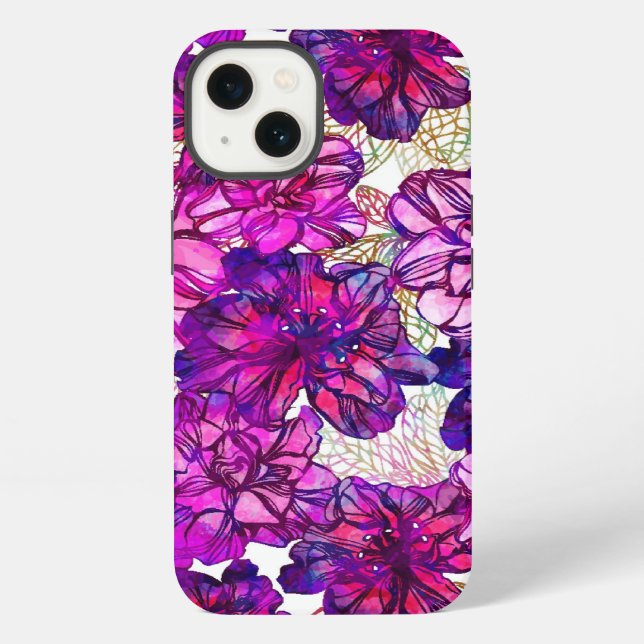 Pink And Purple Abstract Flowers Pattern iPhone Case (Back)