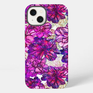 Pink And Purple Abstract Flowers Pattern iPhone 13 Case