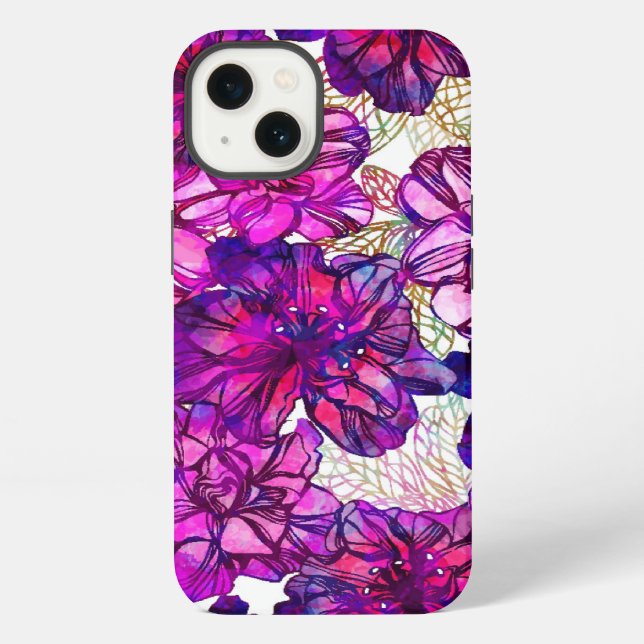 Pink And Purple Abstract Flowers Pattern iPhone Case (Back)