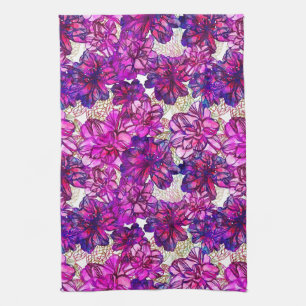 Pink And Purple Abstract Flowers Pattern Kitchen Towel
