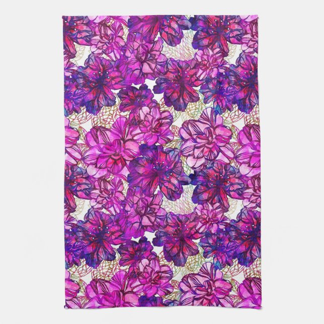 Pink And Purple Abstract Flowers Pattern Kitchen Towel (Vertical)