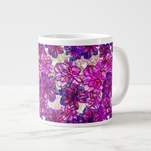 Pink And Purple Abstract Flowers Pattern Large Coffee Mug