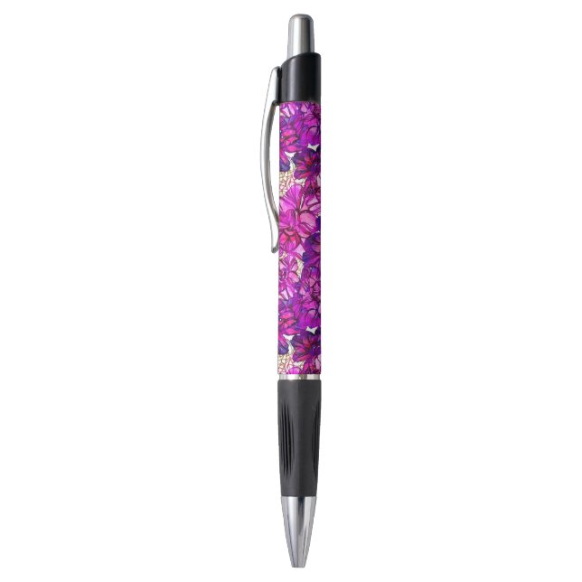 Pink And Purple Abstract Flowers Pattern Pen (Top (Vertical))