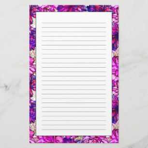 Pink And Purple Abstract Flowers Pattern Stationery