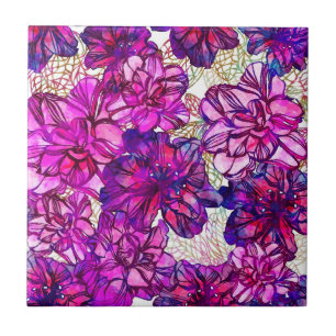 Pink And Purple Abstract Flowers Pattern Tile