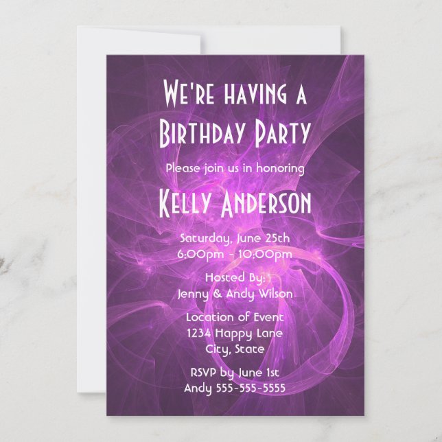 Pink and Purple Abstract fractal Birthday Party Invitation (Front)