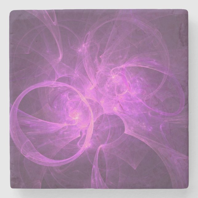 Pink and Purple Abstract fractal with Circles Stone Coaster (Front)