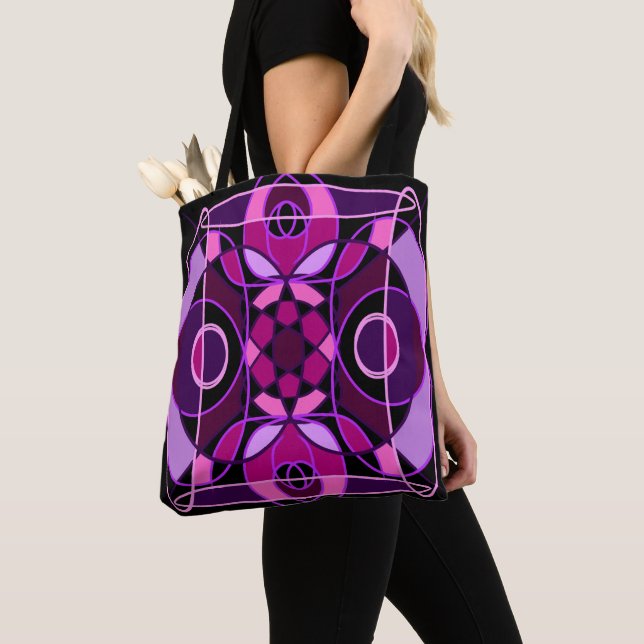 Pink and purple abstract mosaic tile tote bag (Close Up)