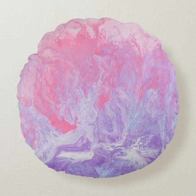 PINK AND PURPLE ABSTRACT PAINTING ROUND PILLOW (Front)