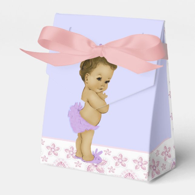 Pink and Purple African American Baby Girl Shower Favor Box (Front Side)