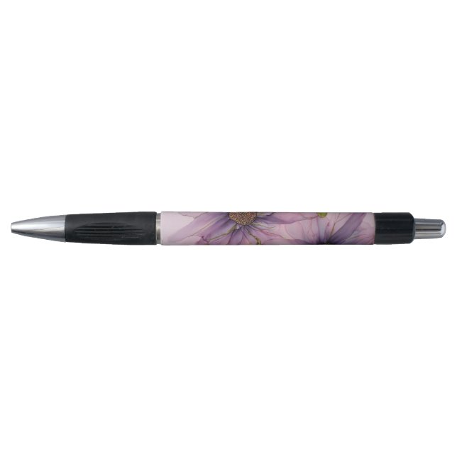 Pink and Purple Alcohol Ink Painted Flower  Pen (Front)