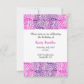 Pink and Purple Animal Pattern Birthday Invitation