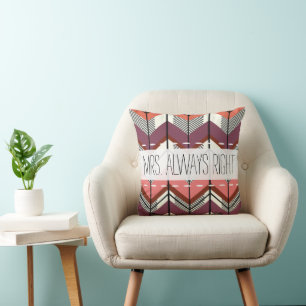 Pink and Purple Arrow Mrs. Always Right Throw Pillow