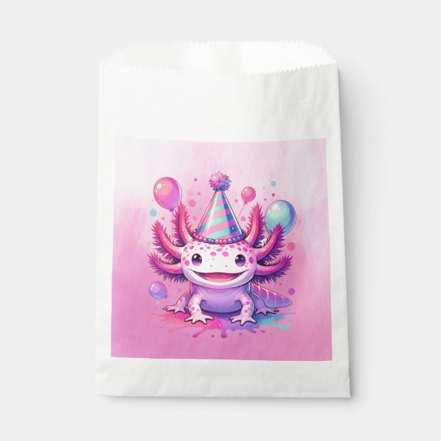 Pink and Purple Axolotl Girl's Birthday Party Favour Bag (Front)