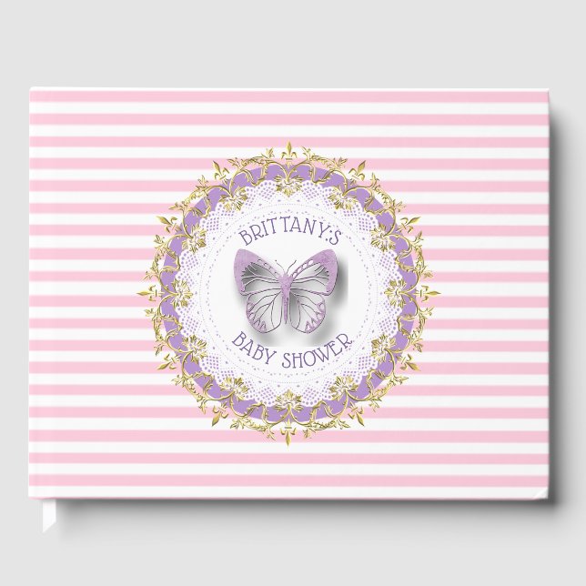 Pink and Purple Baby Personalized Shower Guestbook (Front)