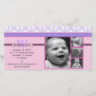 pink and purple bandana pattern baby announcement