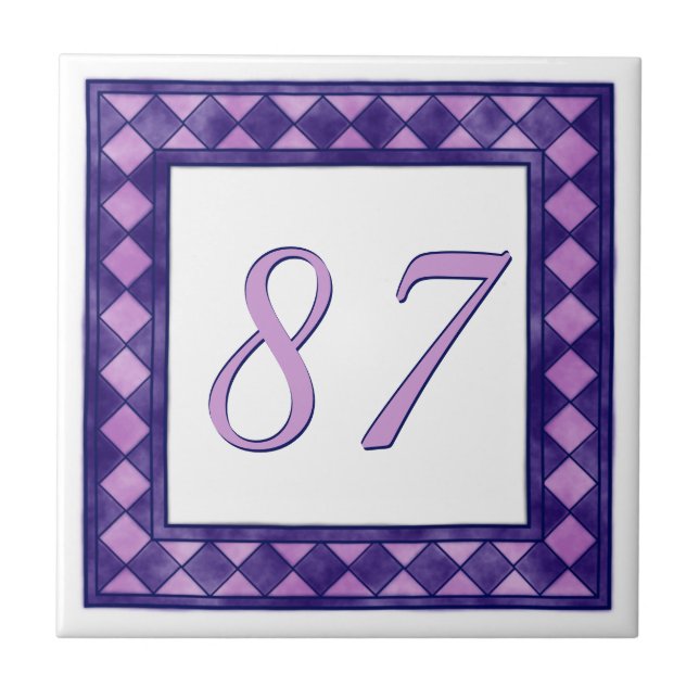 Pink and Purple Big Chequered House Number Tile (Front)