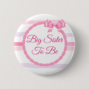 Pink and Purple Bow  Big Sister to be Baby Shower 2 Inch Round Button