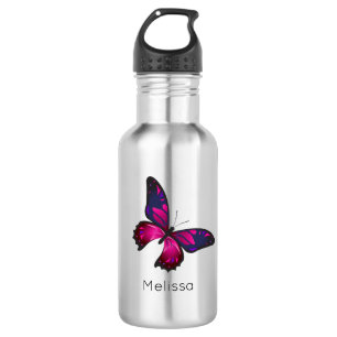 Pink and Purple Buttefly Personalized 532 Ml Water Bottle