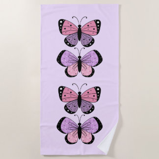 Pink and Purple Butterfly Beach Towel