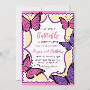 pink and purple butterfly birthday invitations